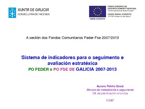 Sistema de indicadores para o seguimento e avaliaci&oacute;n estrat&eacute;xica.PO FEDER e PO FSE de Galicia 2007-2013